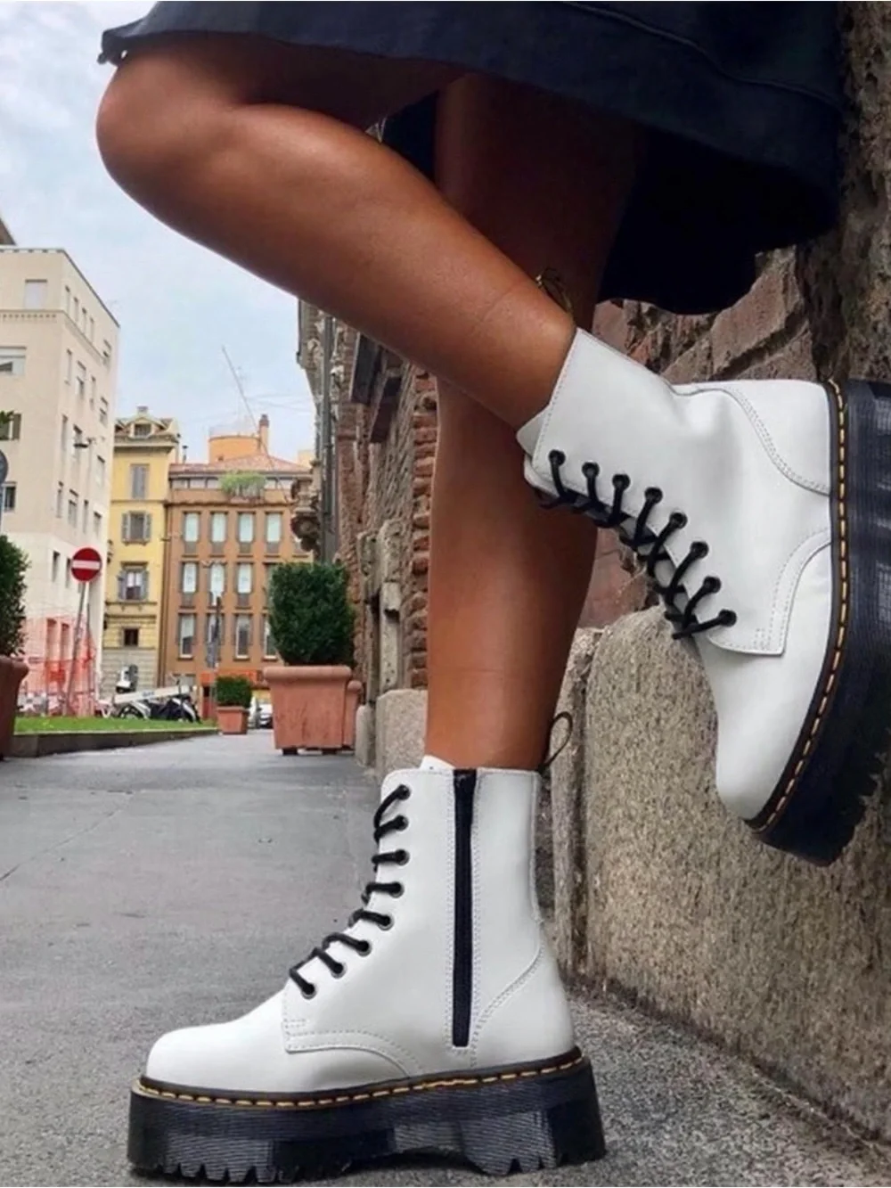 Dr. Martens Jadon Smooth White Leather Platform Combat Boots — W8 / M7 NWT